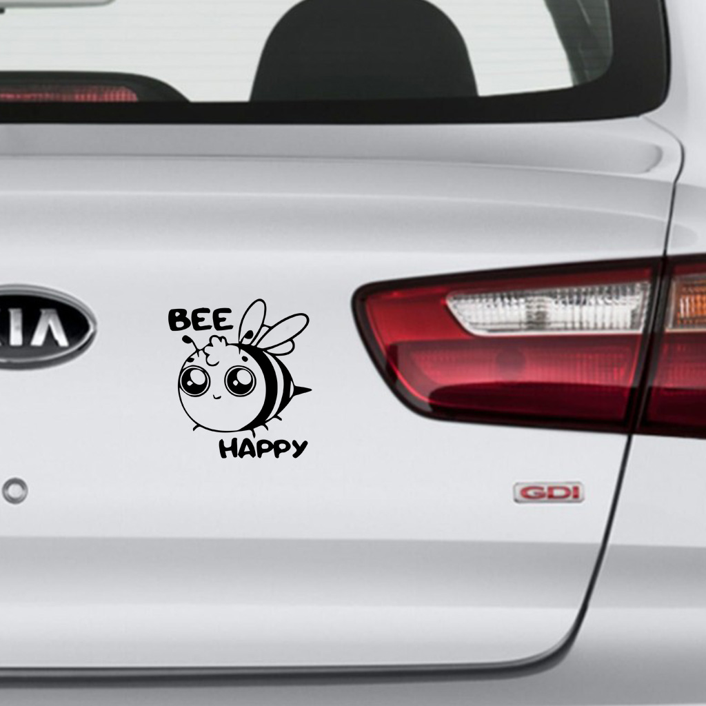 Matrica Bee happy - fekete