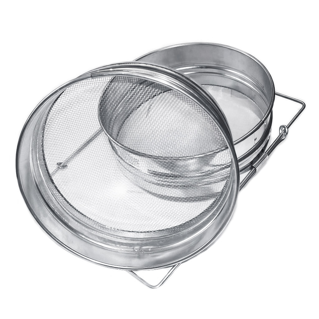 Kettős szűrő (szita) ónozott 21 cm fogantyúkkal