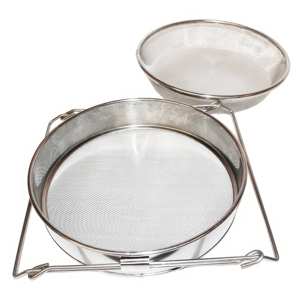 Szűrő (szita) dupla rozsdamentes acél 24 cm fogantyúkkal DE5