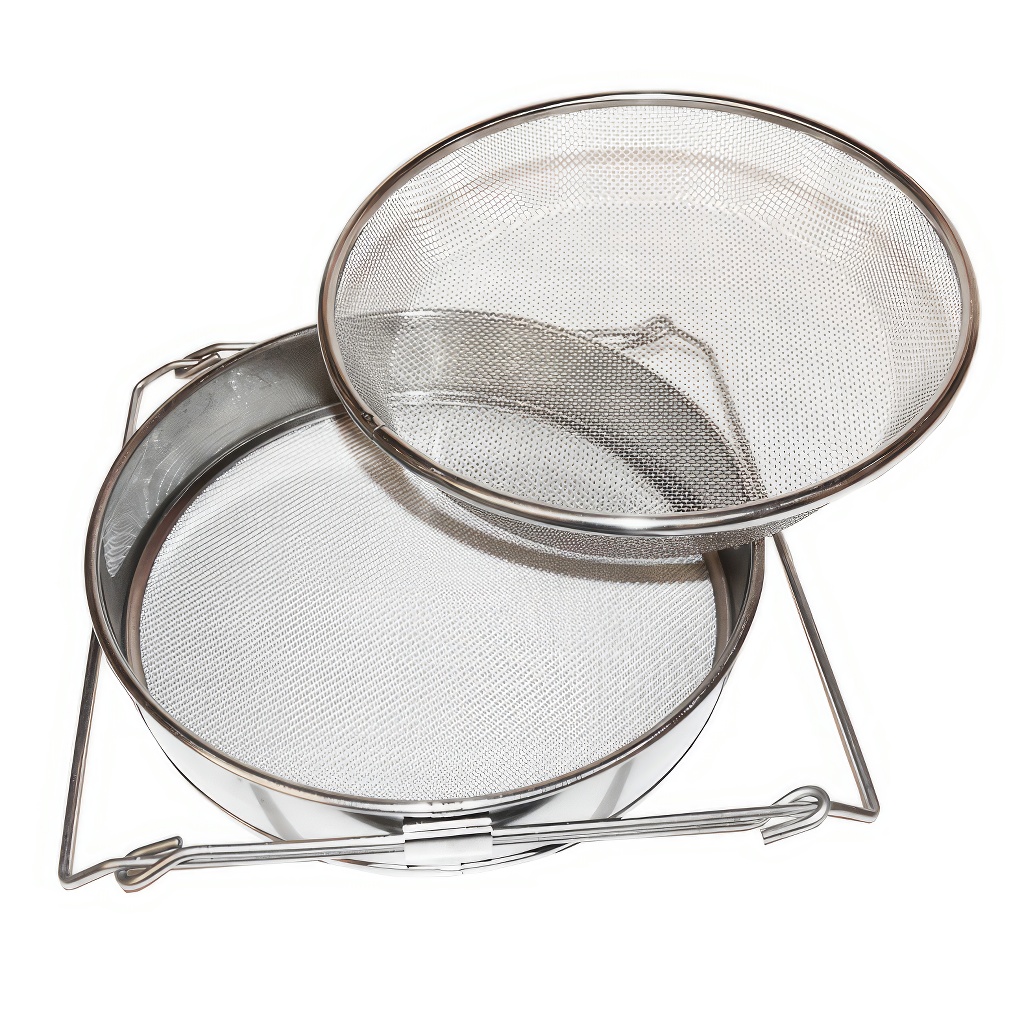 Szűrő (szita) dupla rozsdamentes acél 24 cm fogantyúkkal DE5