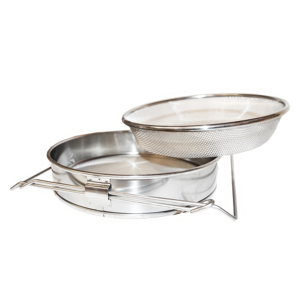 Szűrő (szita) dupla rozsdamentes acél 24 cm fogantyúkkal DE5
