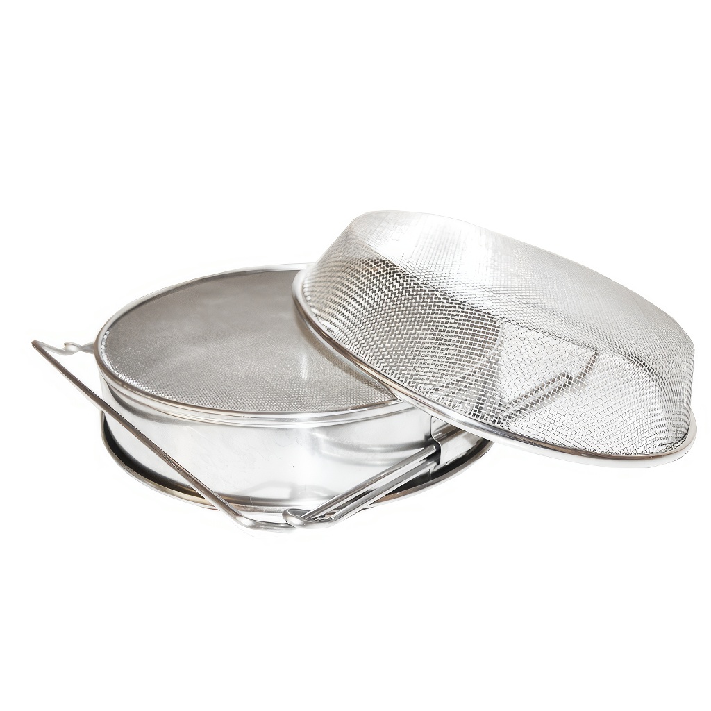 Szűrő (szita) dupla rozsdamentes acél 24 cm fogantyúkkal DE5