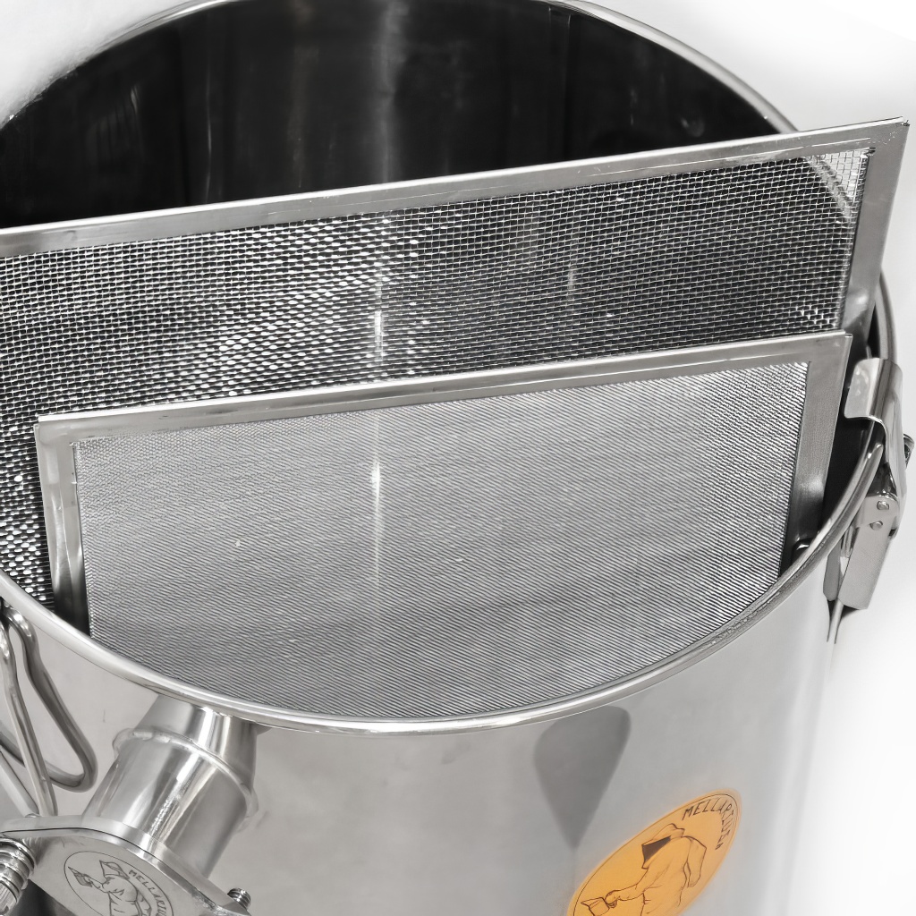 Mézpergető és tisztító vödör Mellarius MaxiLine 50 kg 2 szűrővel
