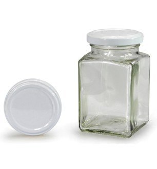 Négyszögletes üveg fehér tetővel 260 ml (TO 58)