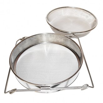 Szűrő (szita) dupla rozsdamentes acél 24 cm fogantyúkkal DE5