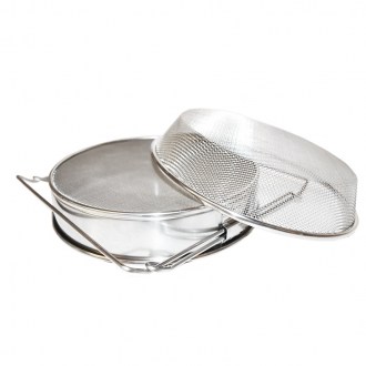 Szűrő (szita) dupla rozsdamentes acél 24 cm fogantyúkkal DE5