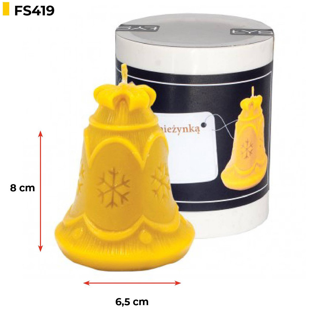 Szilikonos gyertyaöntő forma - harang hópelyhekkel - 8 cm - FS419