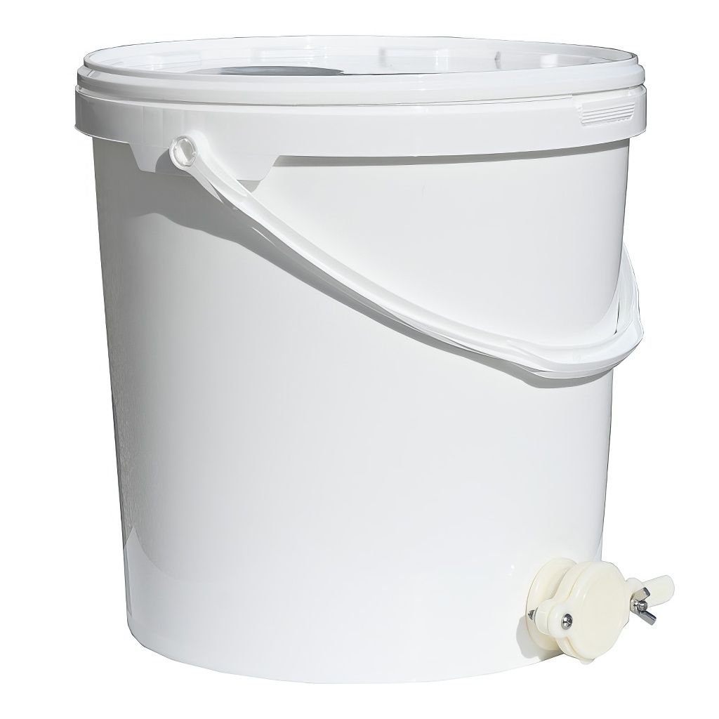 Mézpergető edény 25 kg-os szeleppel - fehér