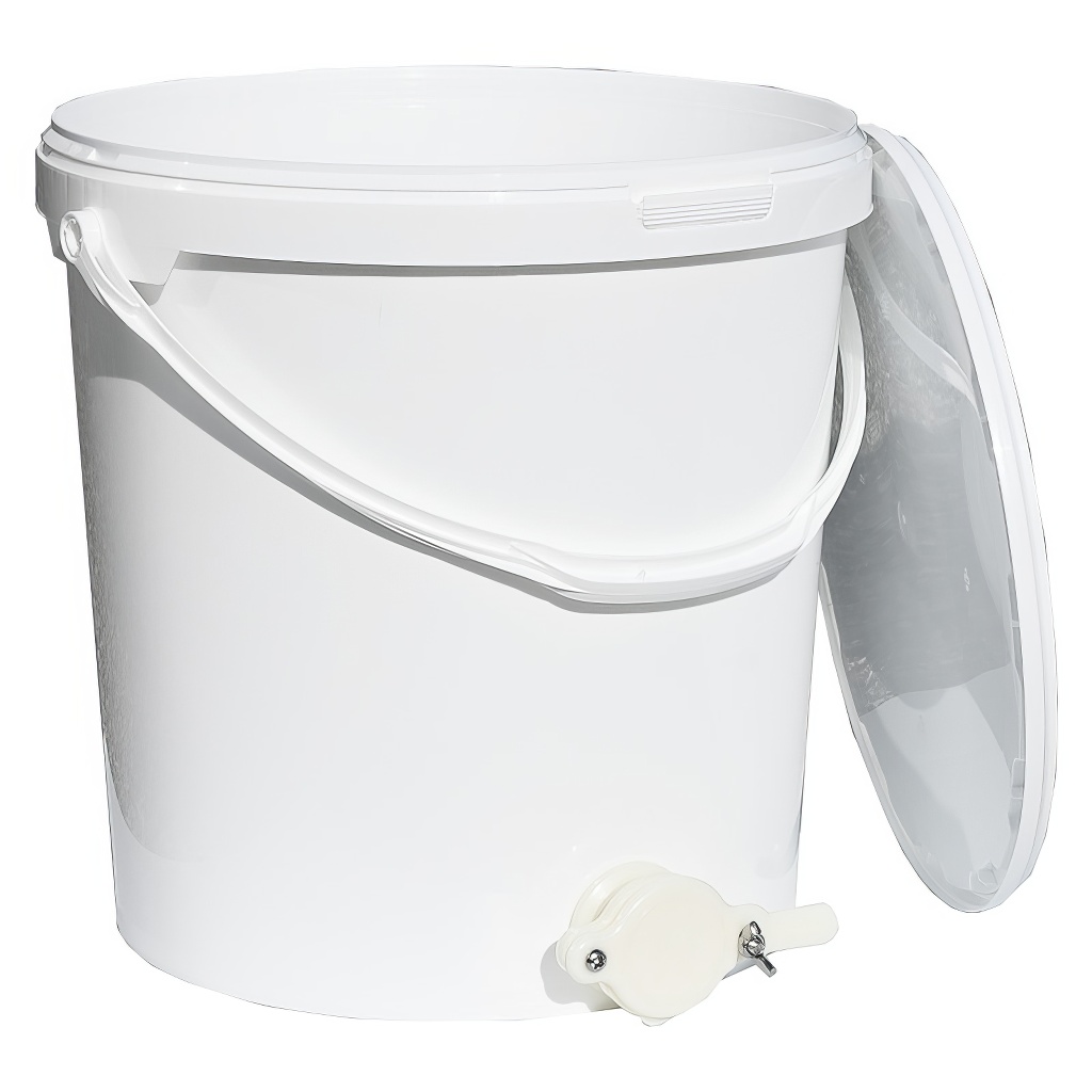 Mézpergető edény 25 kg-os szeleppel - fehér